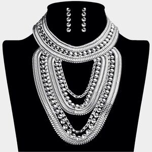 Chic Silver Layered Necklace and Earring Set